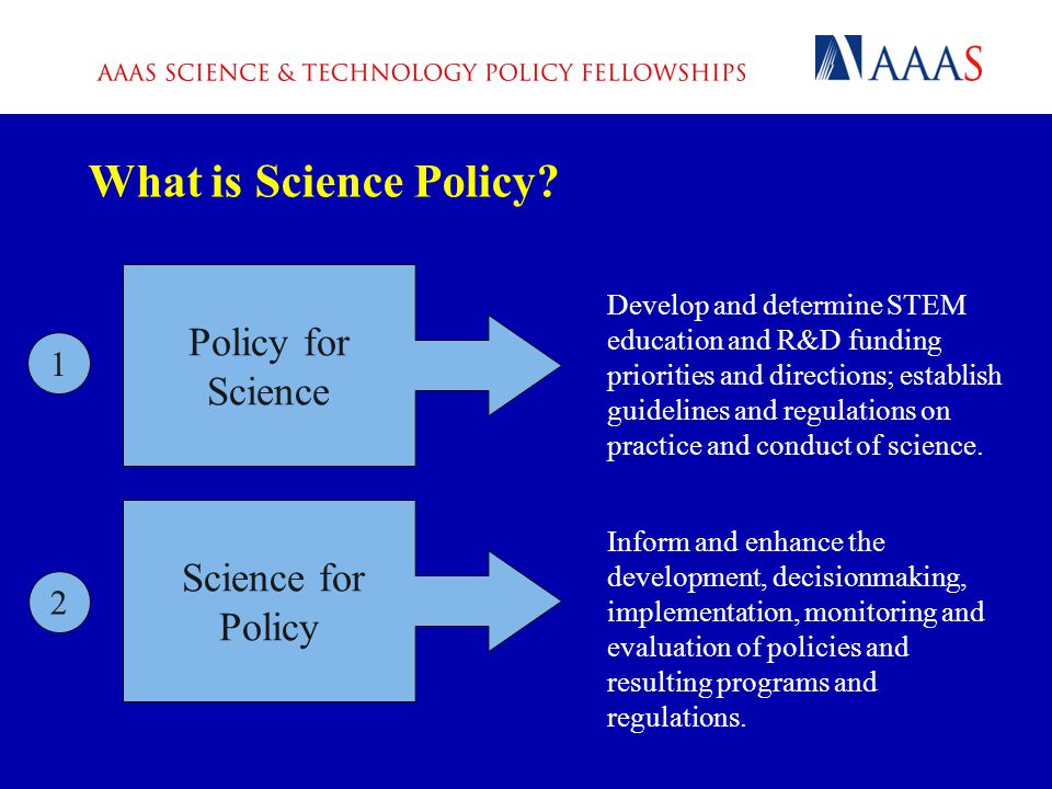 Policy for Science 1 Science for Policy 2 What is Science Policy.
