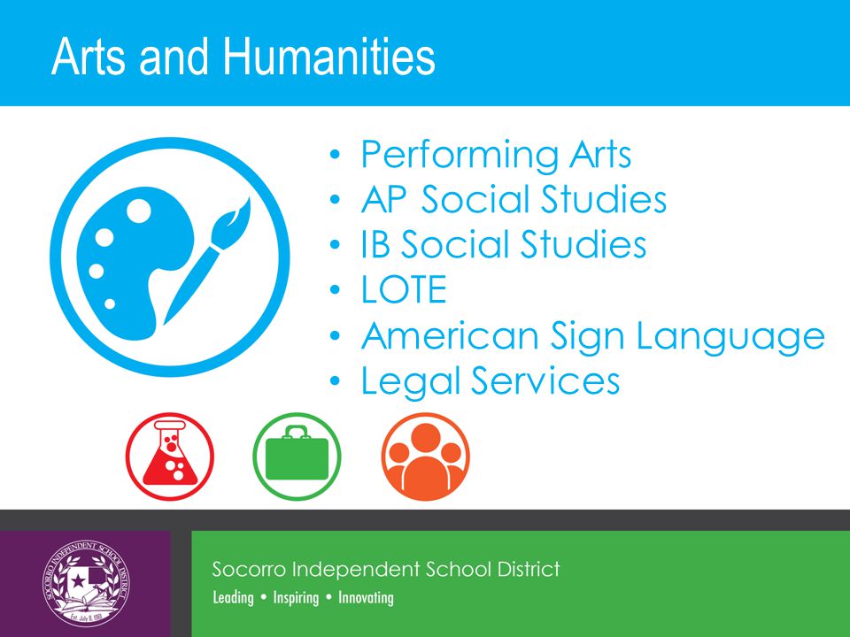 Arts and Humanities Performing Arts AP Social Studies IB Social Studies LOTE American Sign Language Legal Services