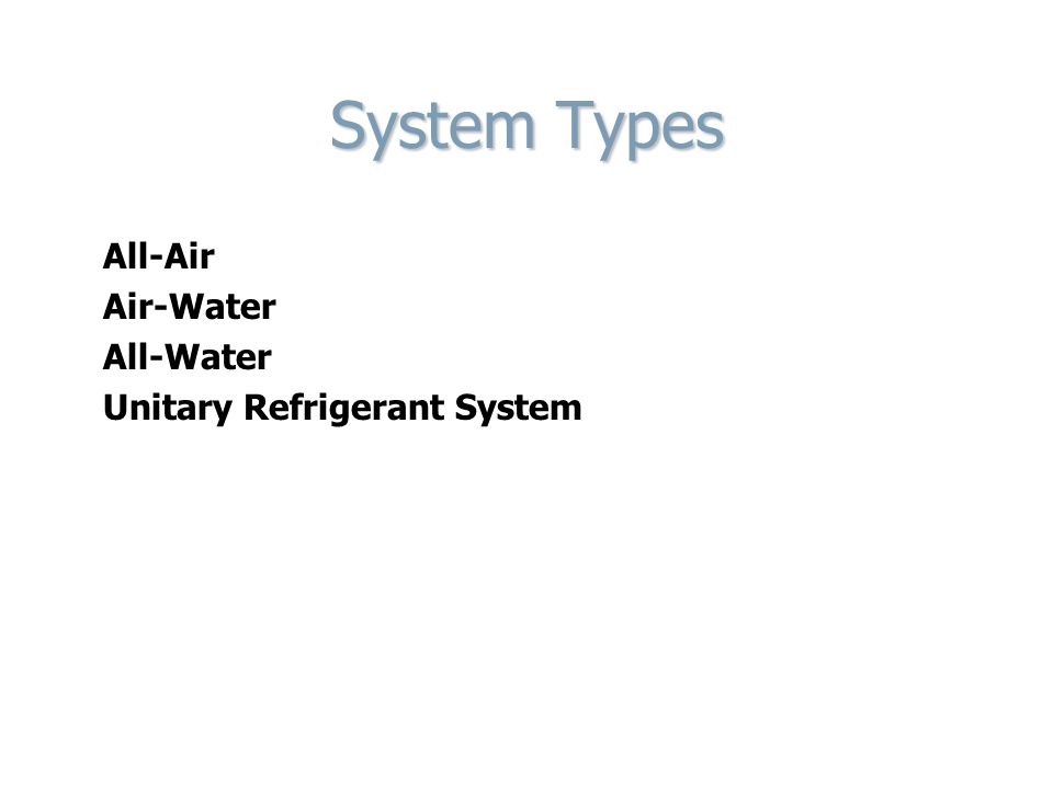 System Types All-Air Air-Water All-Water Unitary Refrigerant System