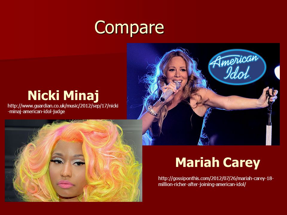Compare Mariah Carey   million-richer-after-joining-american-idol/ Nicki Minaj   -minaj-american-idol-judge
