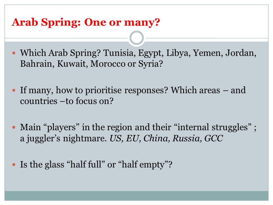 Arab Spring: One or many. Which Arab Spring.