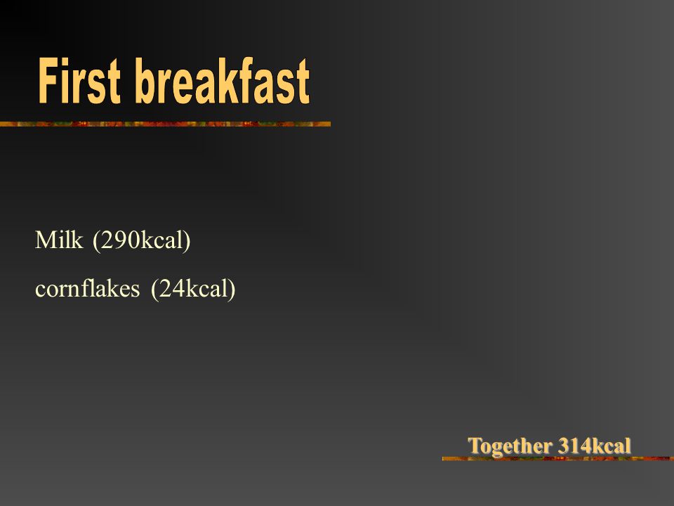 Milk (290kcal) cornflakes (24kcal) Together 314kcal