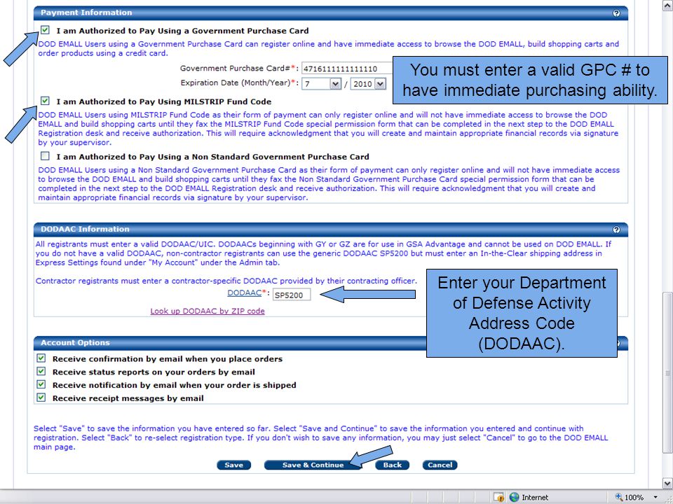 Enter your Department of Defense Activity Address Code (DODAAC).