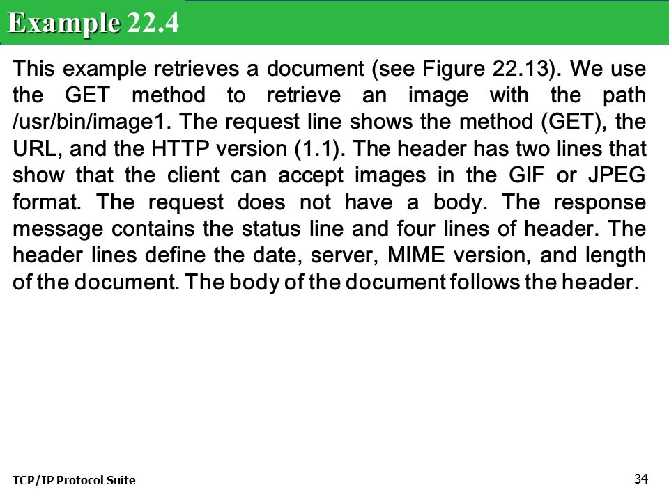 TCP/IP Protocol Suite 34 This example retrieves a document (see Figure 22.13).