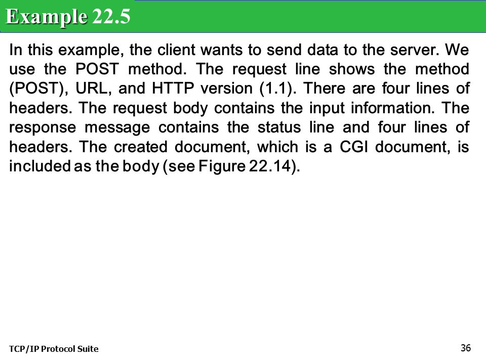 TCP/IP Protocol Suite 36 In this example, the client wants to send data to the server.