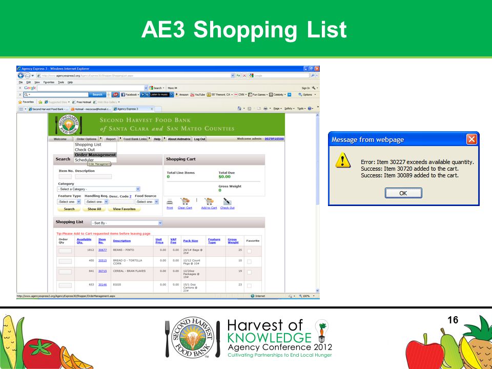 16 AE3 Shopping List