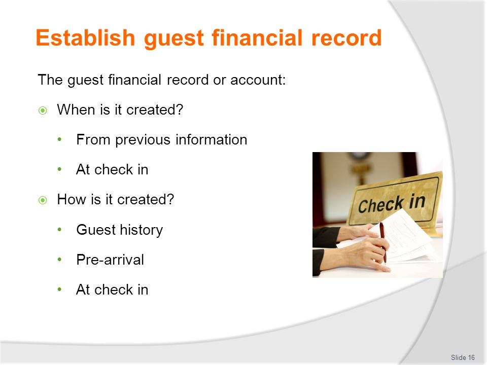 The guest financial record or account:  When is it created.