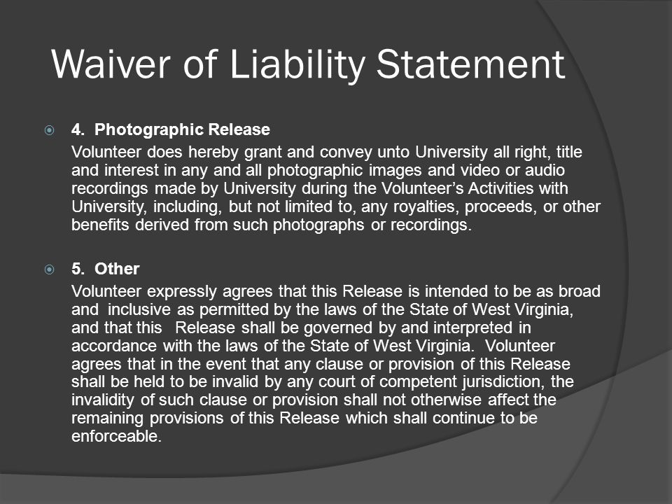 Waiver of Liability Statement  4.