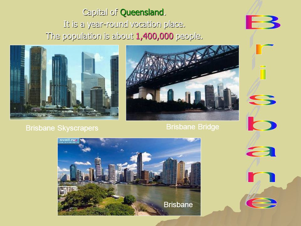 Capital of Queensland. It is a year-round vocation place.