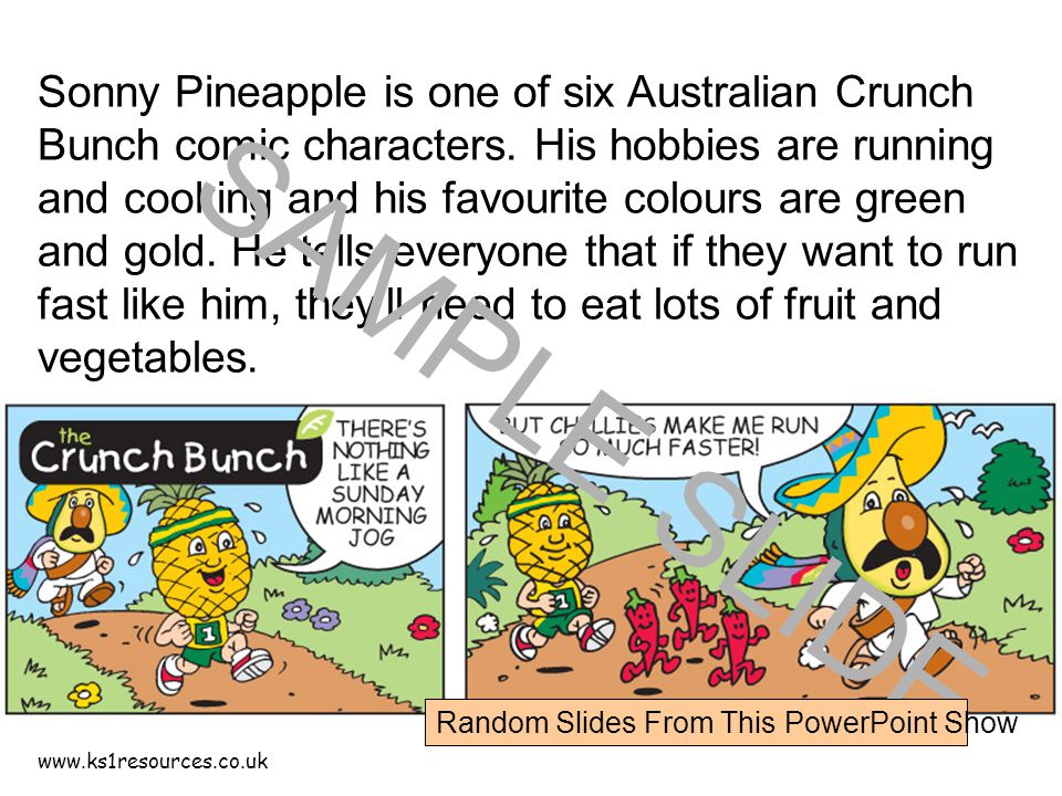 Sonny Pineapple is one of six Australian Crunch Bunch comic characters.
