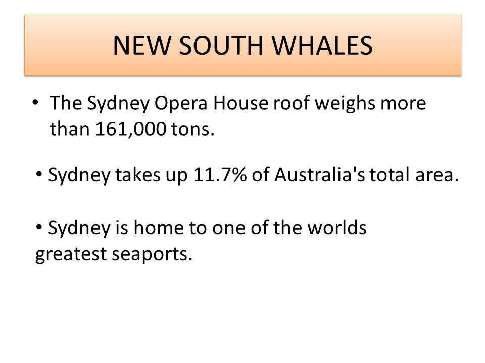 NEW SOUTH WHALES The Sydney Opera House roof weighs more than 161,000 tons.