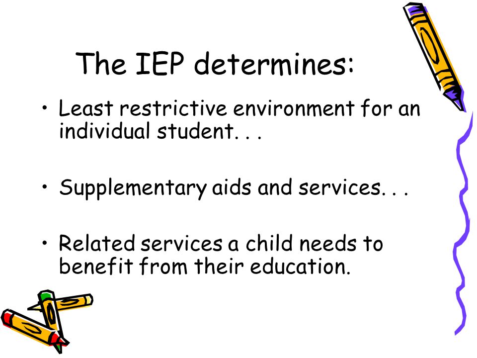 The IEP determines: Least restrictive environment for an individual student...