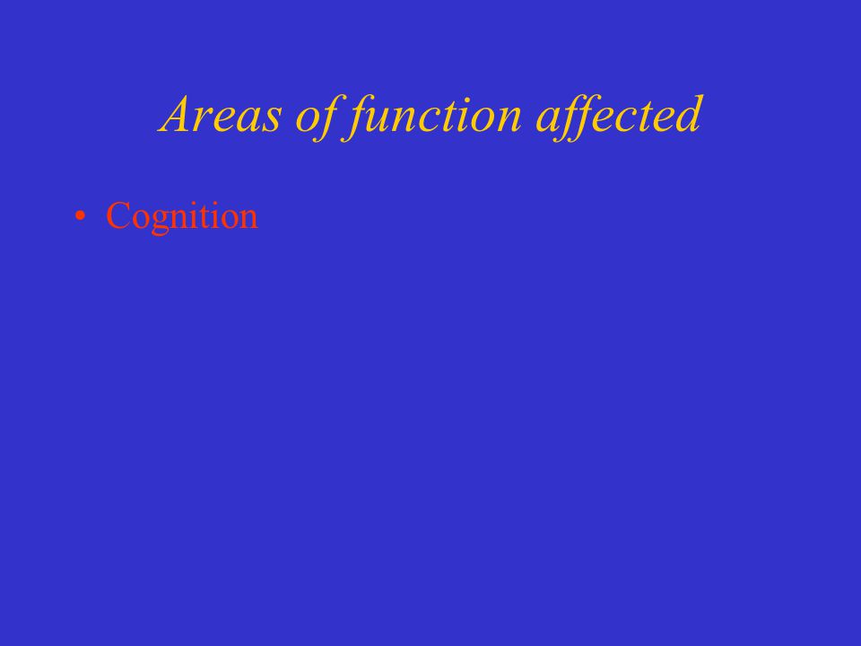 Areas of function affected Cognition