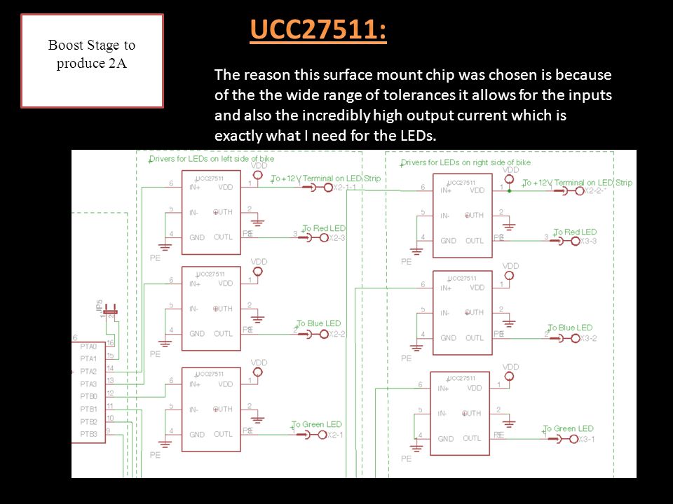 Boost Stage to produce 2A The reason this surface mount chip was chosen is because of the the wide range of tolerances it allows for the inputs and also the incredibly high output current which is exactly what I need for the LEDs.