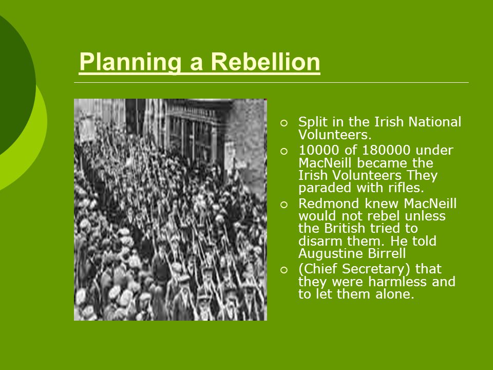 Planning a Rebellion  Split in the Irish National Volunteers.