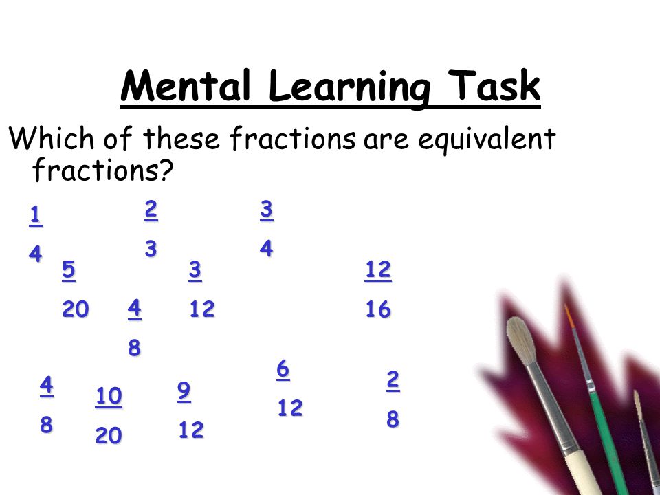 Mental Learning Task Which of these fractions are equivalent fractions.