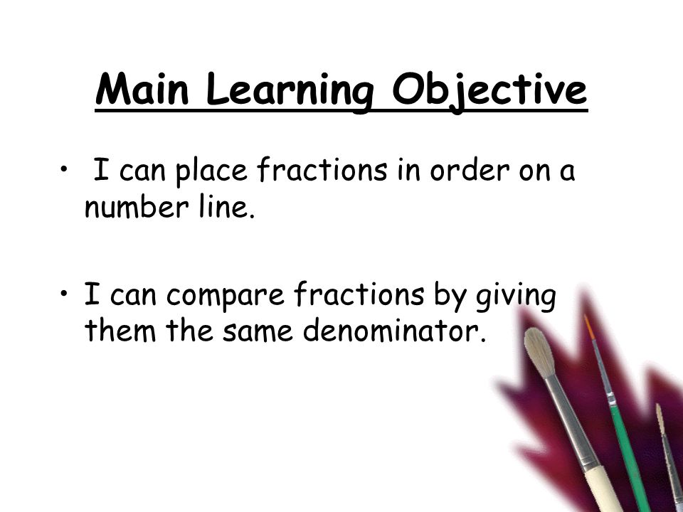 Main Learning Objective I can place fractions in order on a number line.