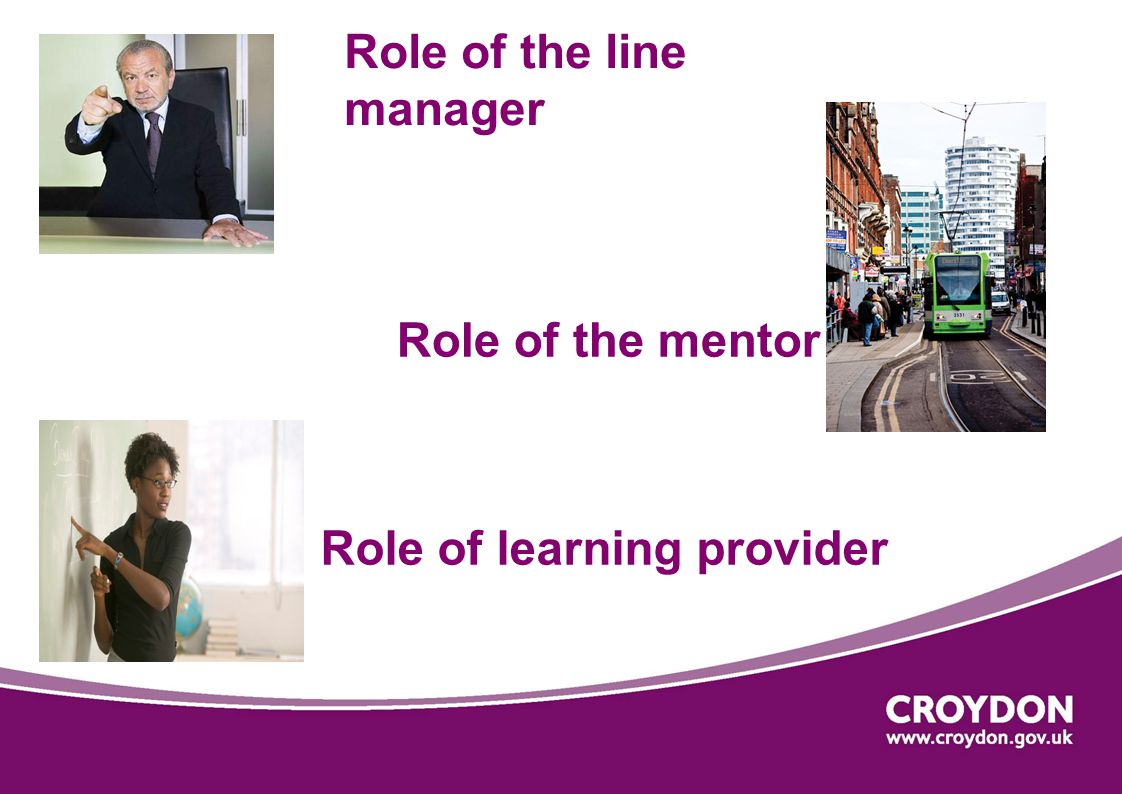 Role of the line manager Role of learning provider Role of the mentor