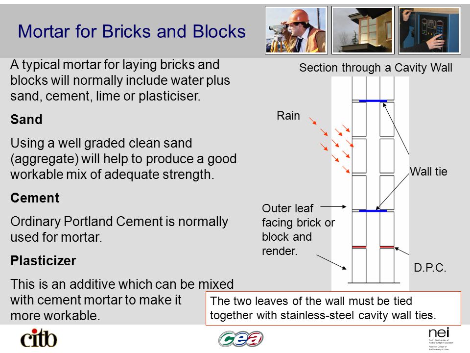 Mortar for Bricks and Blocks Outer leaf facing brick or block and render.