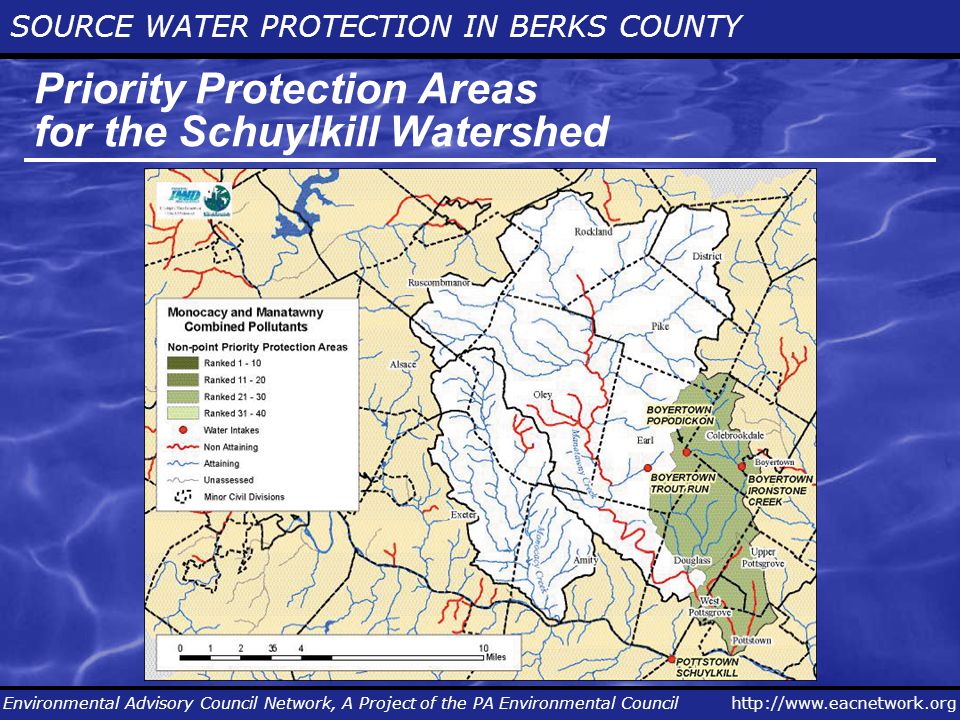 SOURCE WATER PROTECTION IN BERKS COUNTY Environmental Advisory Council Network, A Project of the PA Environmental Council Priority Protection Areas for the Schuylkill Watershed