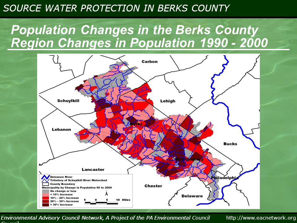 Environmental Advisory Council Network, A Project of the PA Environmental Council   SOURCE WATER PROTECTION IN BERKS COUNTY Environmental Advisory Council Network, A Project of the PA Environmental Council Population Changes in the Berks County Region Changes in Population