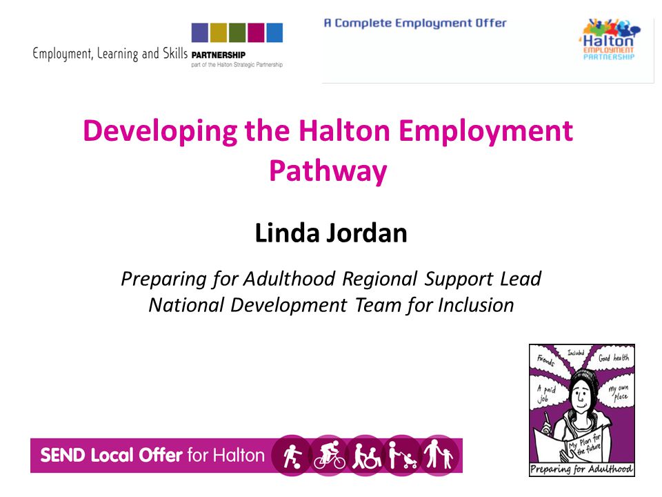 Developing the Halton Employment Pathway Linda Jordan Preparing for Adulthood Regional Support Lead National Development Team for Inclusion