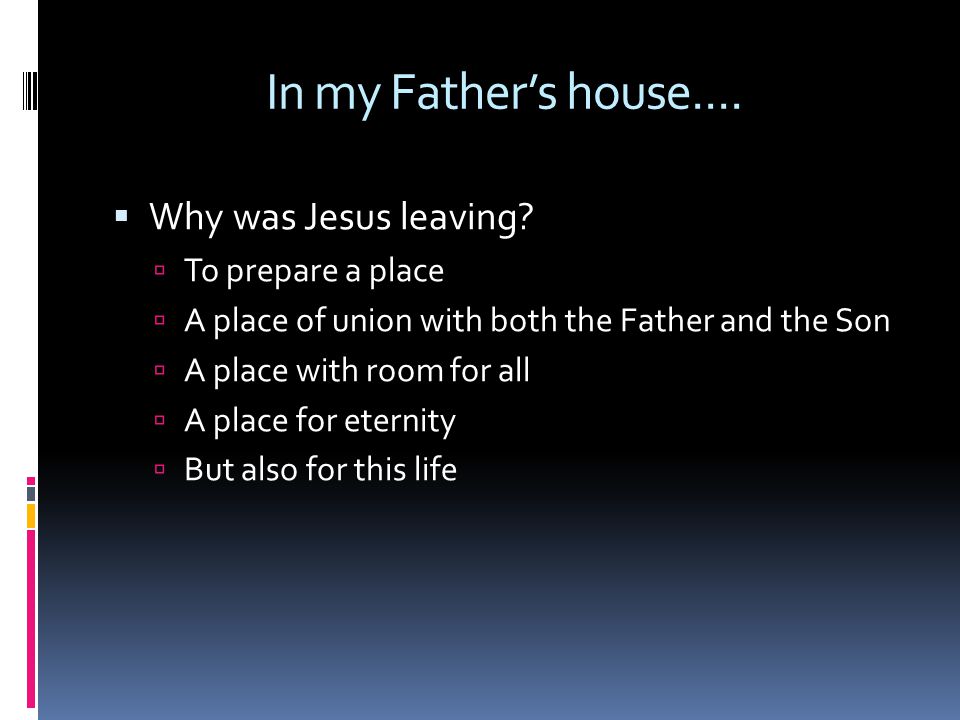 In my Father’s house....  Why was Jesus leaving.