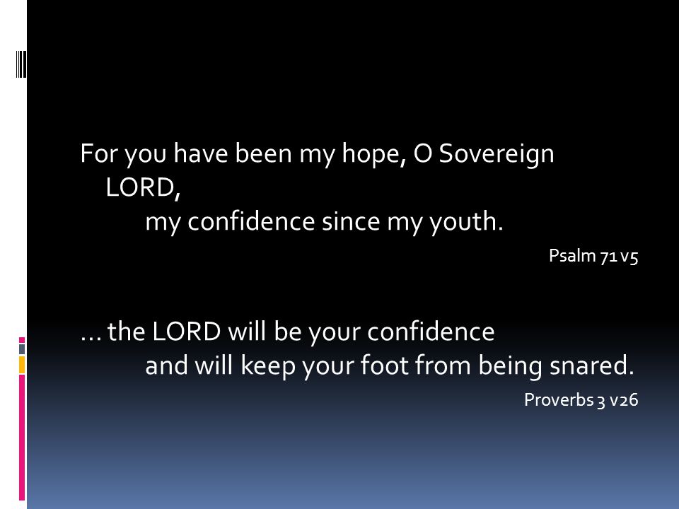 For you have been my hope, O Sovereign LORD, my confidence since my youth.
