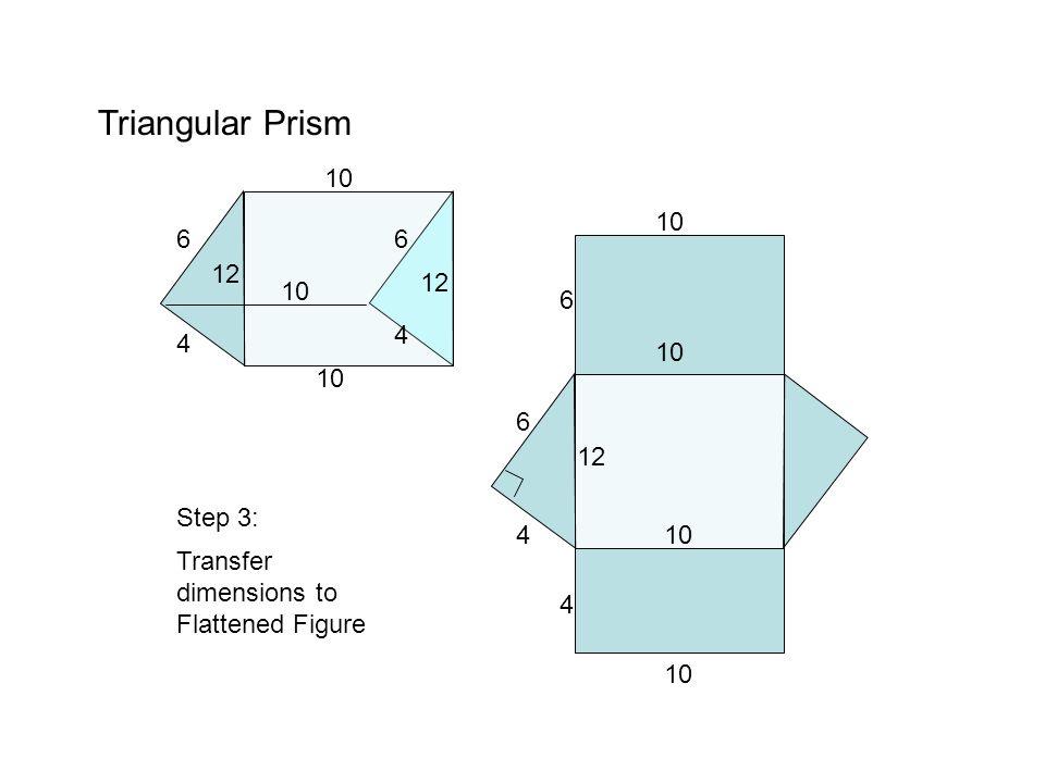 Triangular Prism Transfer dimensions to Flattened Figure Step 3: 4 6