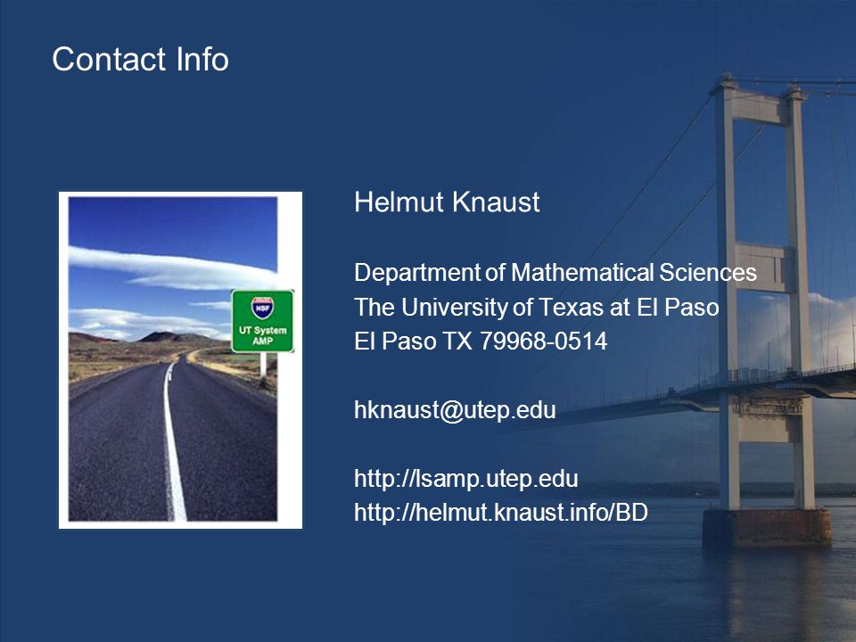 Contact Info Helmut Knaust Department of Mathematical Sciences The University of Texas at El Paso El Paso TX