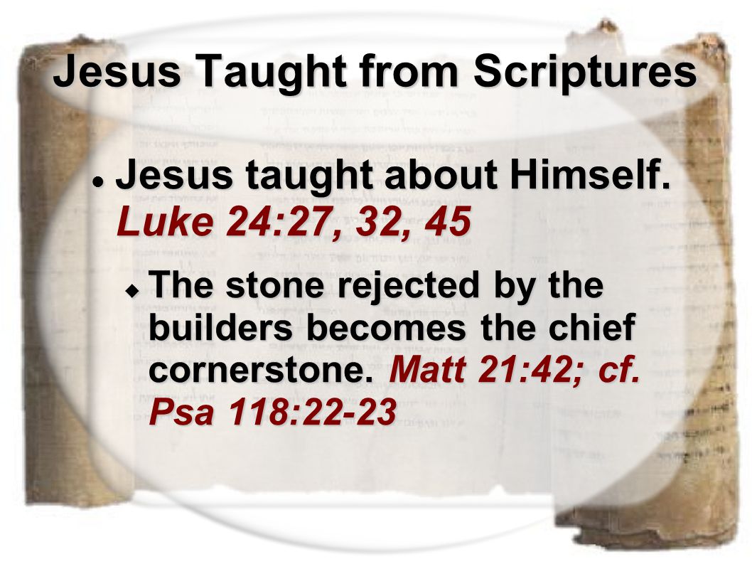 Jesus Taught from Scriptures Jesus taught about Himself.