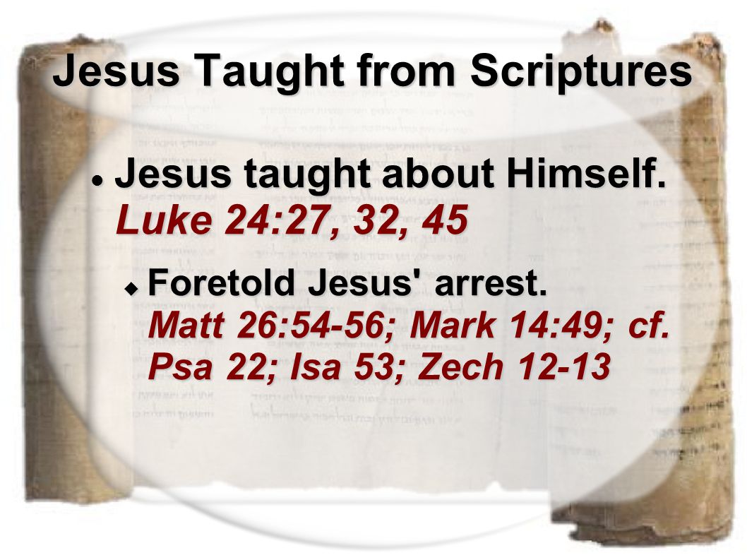Jesus Taught from Scriptures Jesus taught about Himself.