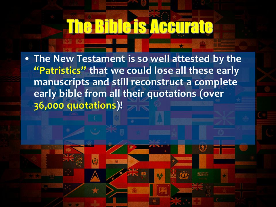 The New Testament is so well attested by the Patristics that we could lose all these early manuscripts and still reconstruct a complete early bible from all their quotations (over 36,000 quotations).
