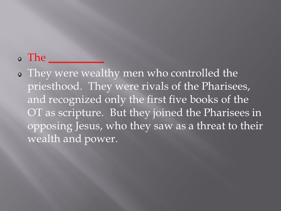 The __________ They were wealthy men who controlled the priesthood.