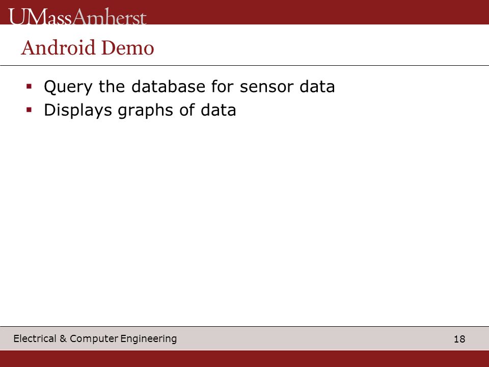 18 Electrical & Computer Engineering Android Demo  Query the database for sensor data  Displays graphs of data