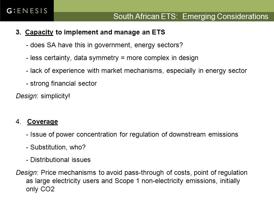 South African ETS: Emerging Considerations 3.