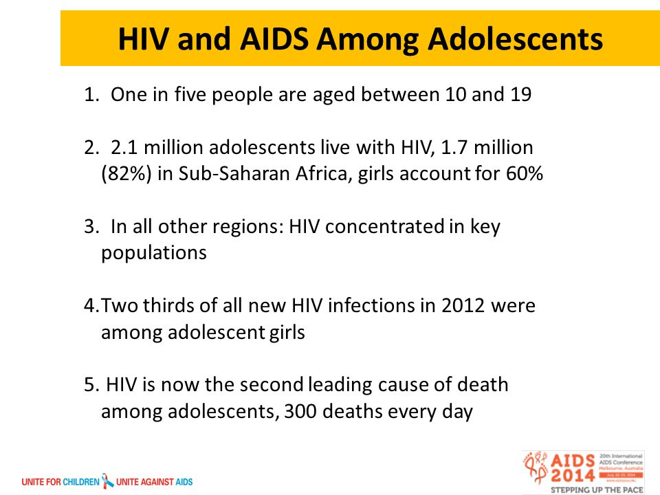 4 HIV and AIDS Among Adolescents 1. One in five people are aged between 10 and