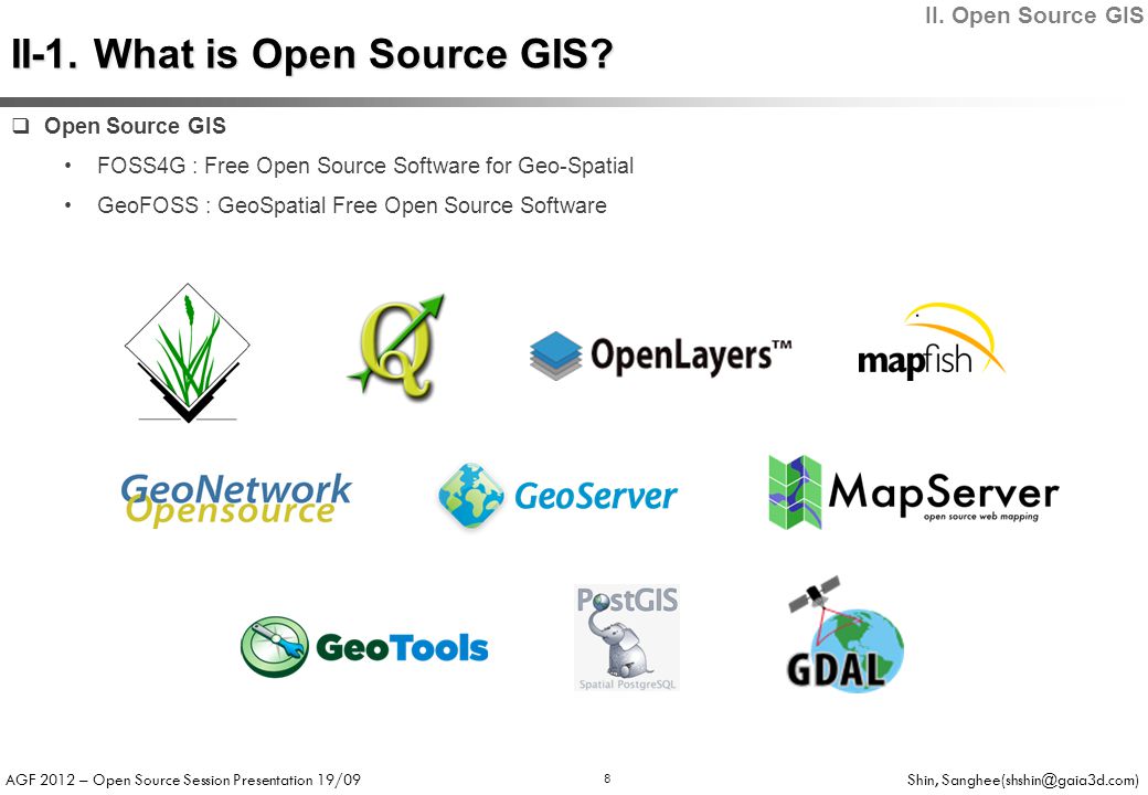AGF 2012 – Open Source Session Presentation 19/09 Shin, 8 II-1.