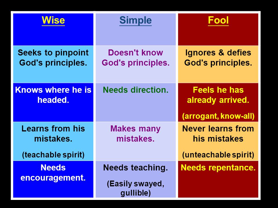 WiseSimpleFool Seeks to pinpoint God s principles.