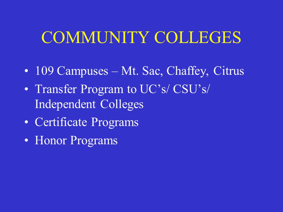 COMMUNITY COLLEGES 109 Campuses – Mt.