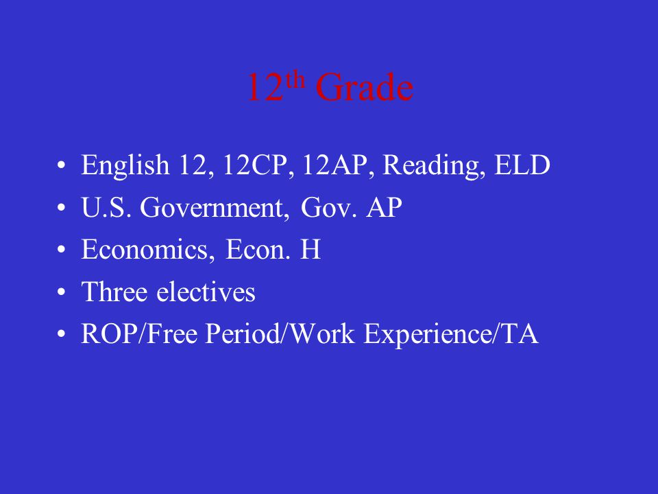 12 th Grade English 12, 12CP, 12AP, Reading, ELD U.S.