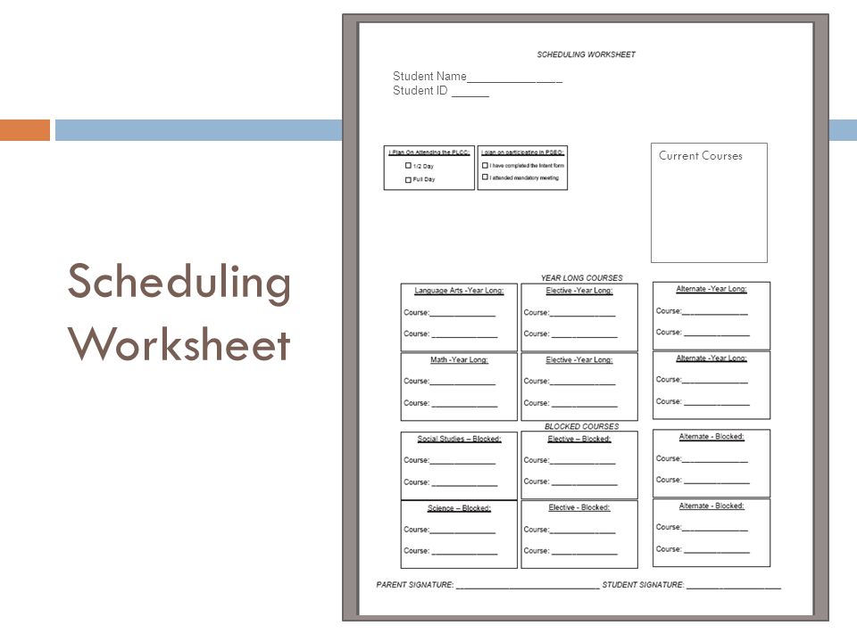 Scheduling Worksheet Student Name_______________ Student ID ______ Current Courses