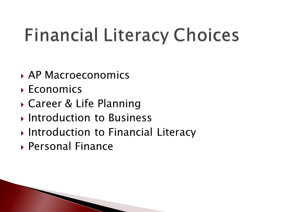  AP Macroeconomics  Economics  Career & Life Planning  Introduction to Business  Introduction to Financial Literacy  Personal Finance