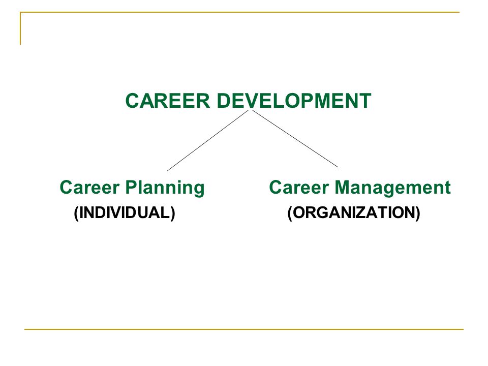 CAREER DEVELOPMENT Career Planning Career Management (INDIVIDUAL) (ORGANIZATION)