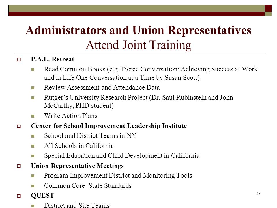 Administrators and Union Representatives Attend Joint Training  P.A.L.