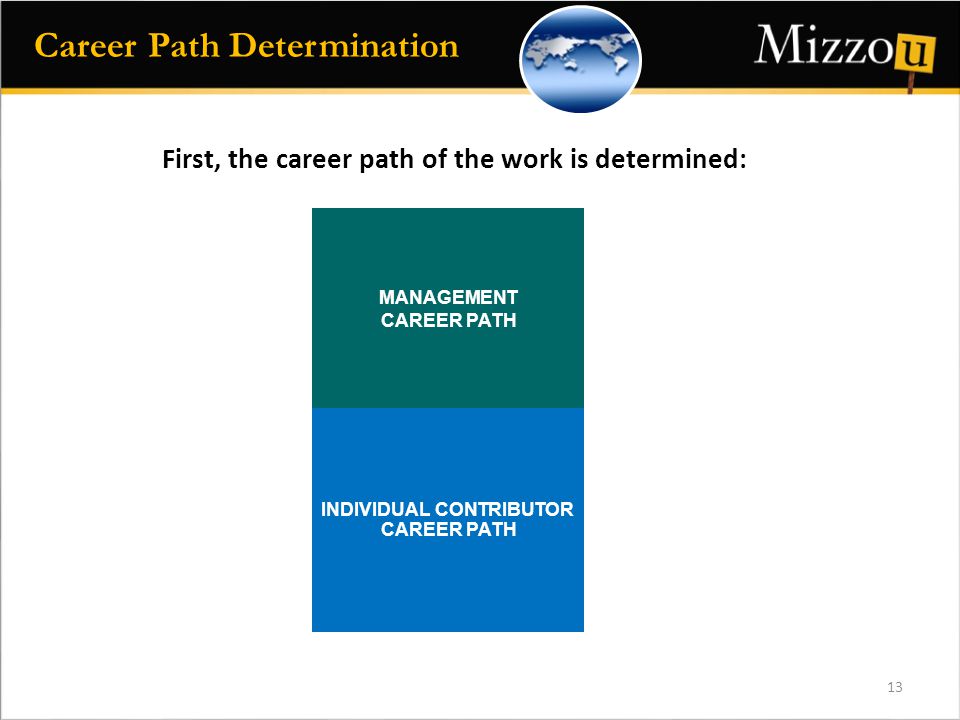 MANAGEMENT CAREER PATH INDIVIDUAL CONTRIBUTOR CAREER PATH First, the career path of the work is determined: Career Path Determination 13