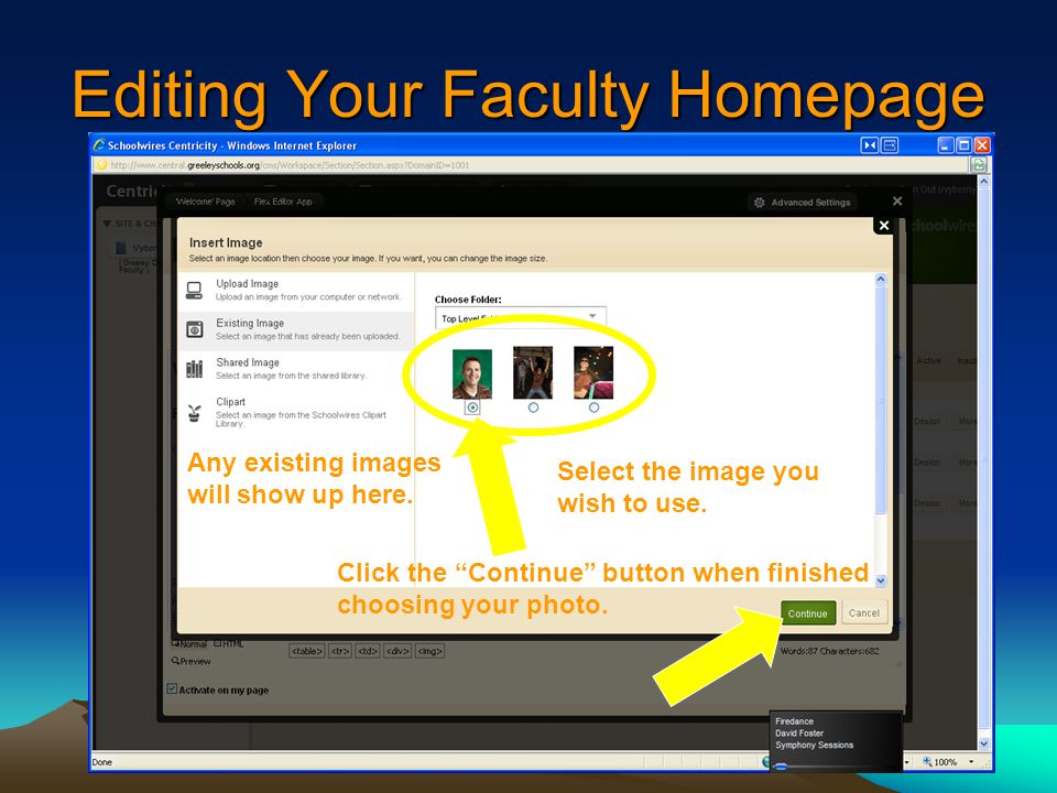 Editing Your Faculty Homepage Any existing images will show up here.