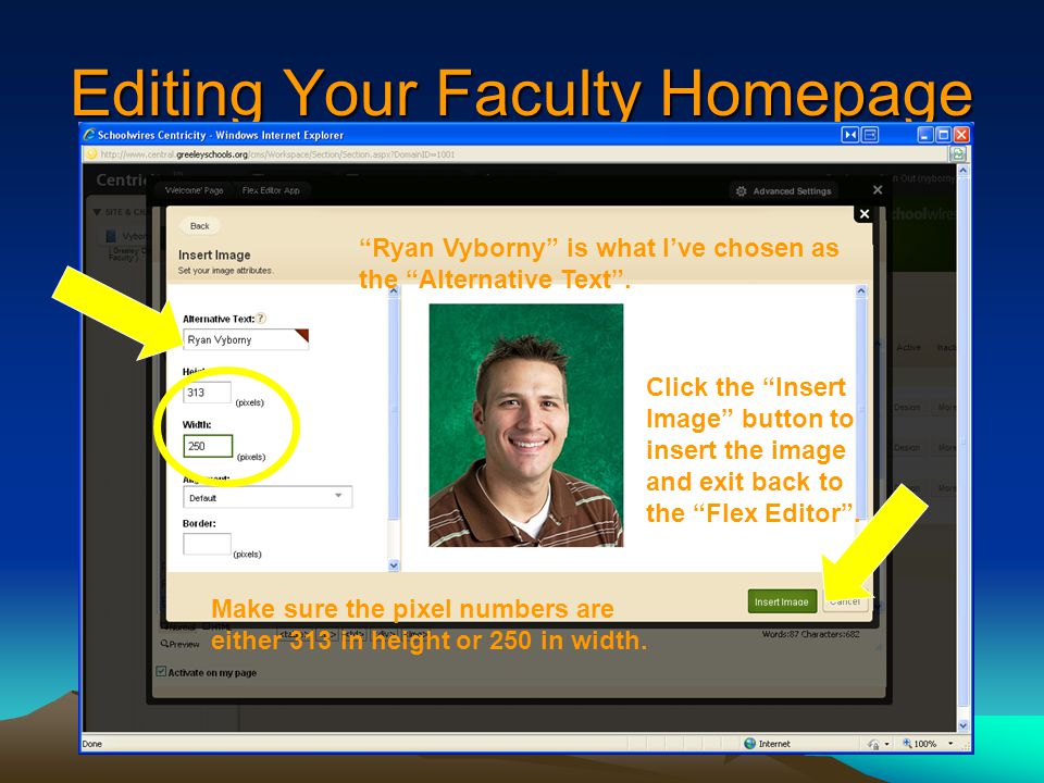 Editing Your Faculty Homepage Ryan Vyborny is what I’ve chosen as the Alternative Text .