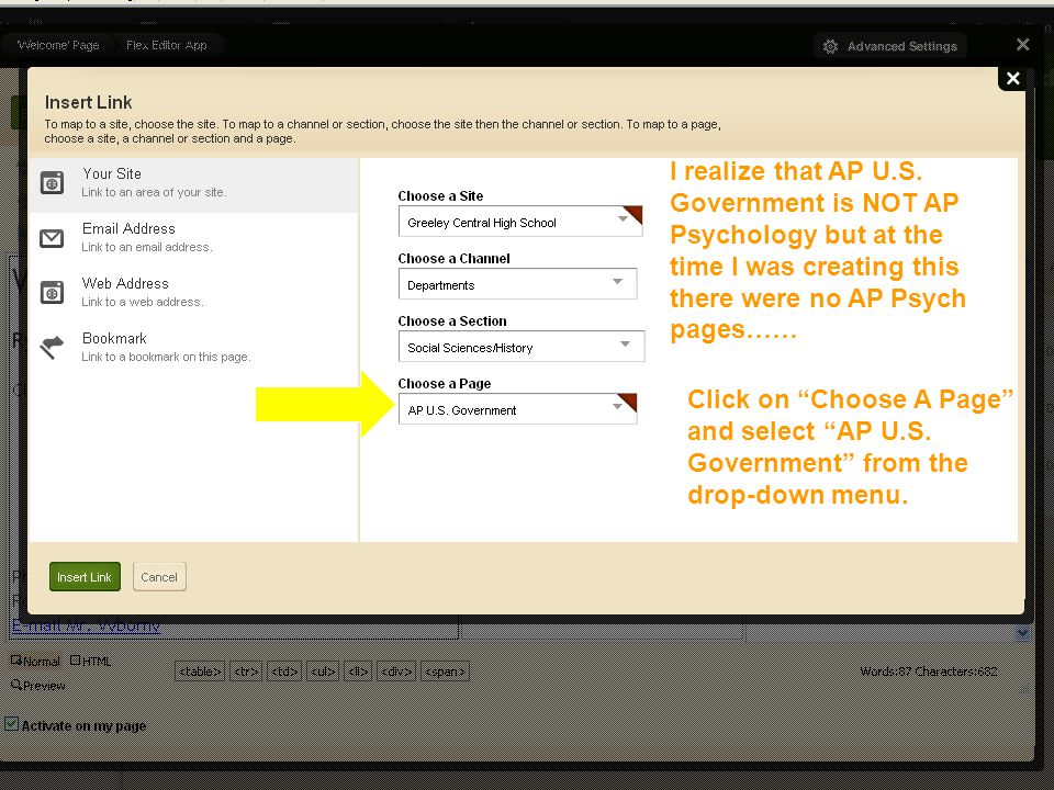 Editing Your Faculty Homepage Click on Choose A Page and select AP U.S.