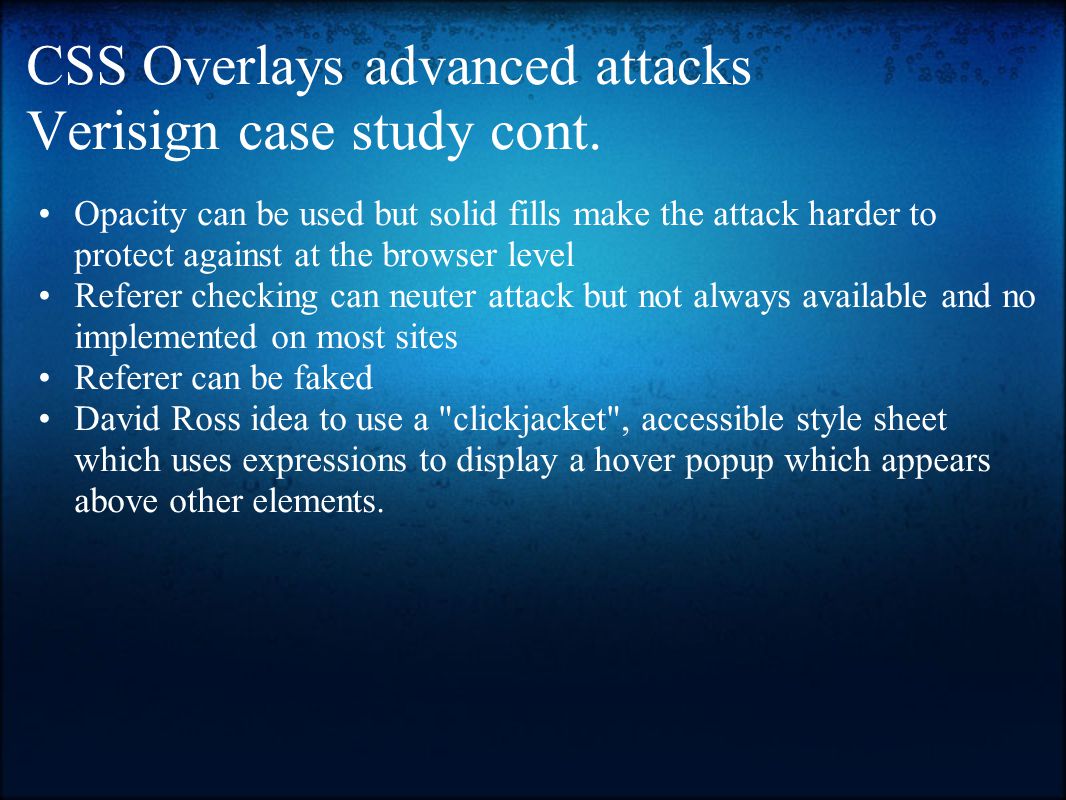 CSS Overlays advanced attacks Verisign case study cont.